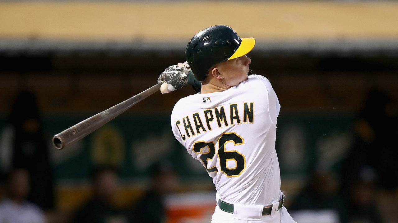 OAKLAND, CA - JUNE 07: Matt Chapman #26 of the Oakland Athletics bats against the Kansas City Royals at Oakland Alameda Coliseum on June 7, 2018 in Oakland, California.