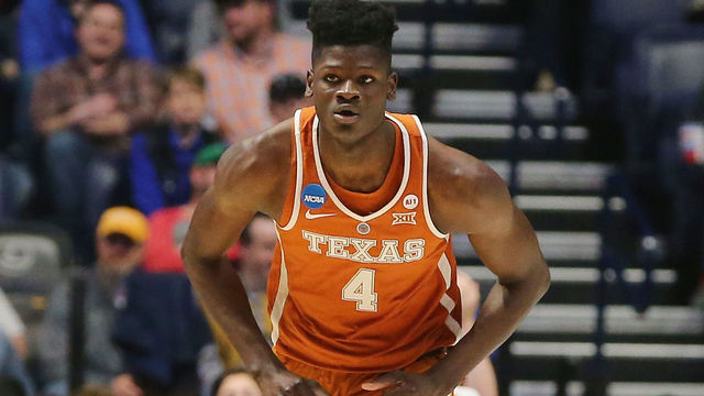NASHVILLE, TN - MARCH 16: Mohamed Bamba #4 of the Texas Longhorns looks on against the Nevada Wolf Pack during the game in the first round of the 2018 NCAA Men's Basketball Tournament at Bridgestone Arena on March 16, 2018 in Nashville, Tennessee.