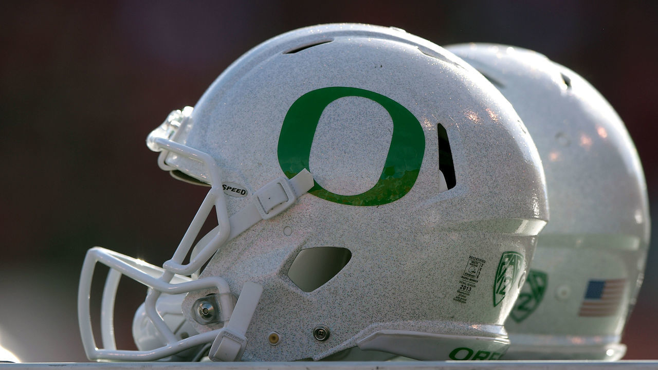 SALT LAKE CITY, UT - NOVEMBER 19: Isolated view of Oregon Ducks helmets on the sideline during the Ducks game against the Utah Utes at Rice-Eccles Stadium on November 19, 2016 in Salt Lake City, Utah.
