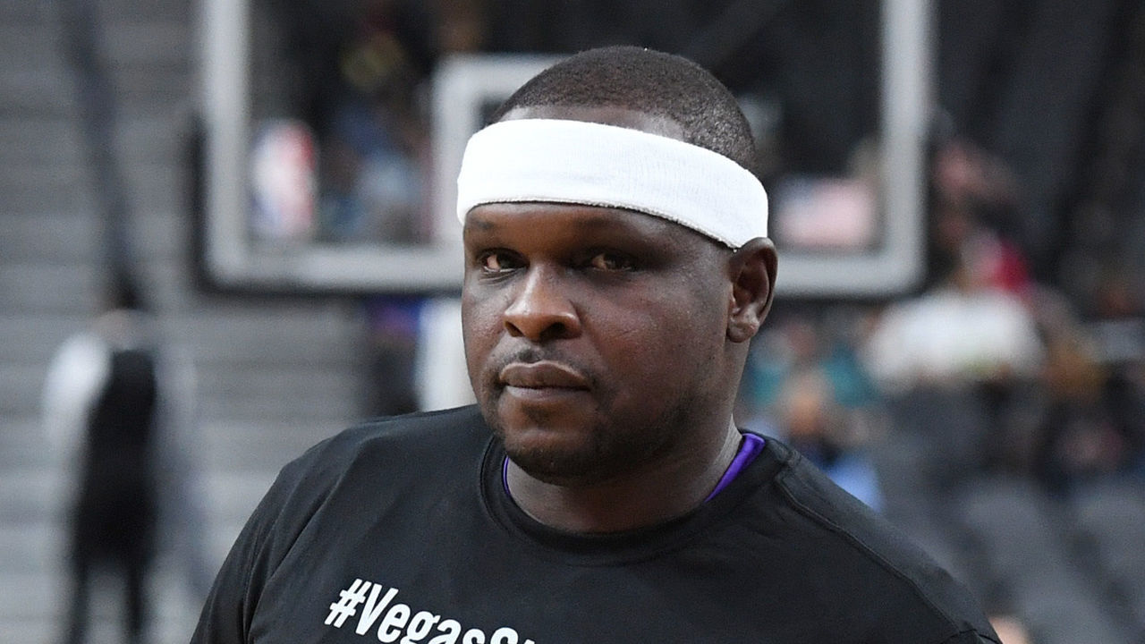 LAS VEGAS, NV - OCTOBER 08: Zach Randolph (L) #50 and Harry Giles #20 of the Sacramento Kings wear #VegasStrong T-shirts during warmups to honor victims of last Sunday's mass shooting before the team's preseason game against the Los Angeles Lakers at T-Mobile Arena on October 8, 2017 in Las Vegas, Nevada. On October 1, Stephen Paddock killed at least 58 people and injured more than 450 after he opened fire on a large crowd at the Route 91 Harvest country music festival. The massacre is one of the deadliest mass shooting events in U.S. history. Los Angeles won 75-69.