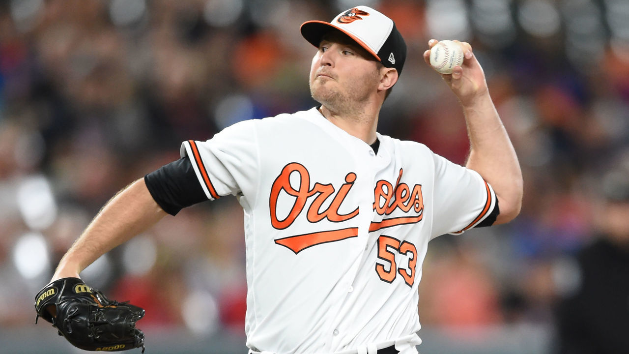 BALTIMORE, MD - JUNE 12: Zach Britton #53 of the Baltimore Orioles pitches in the seventh inning during a baseball game against the Boston Red Sox at Oriole Park at Camden Yards on June 12, 2018 in Baltimore, Maryland.