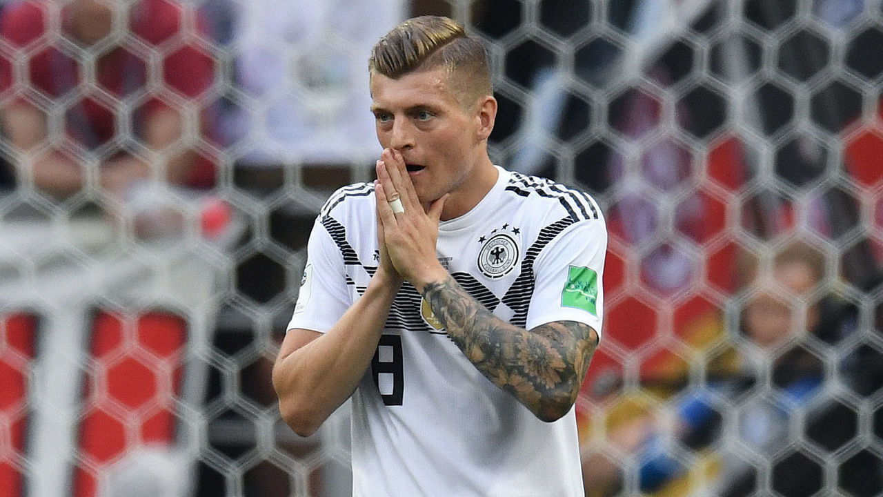 Germany's midfielder Toni Kroos gestures during the Russia 2018 World Cup Group F football match between Germany and Mexico at the Luzhniki Stadium in Moscow on June 17, 2018.