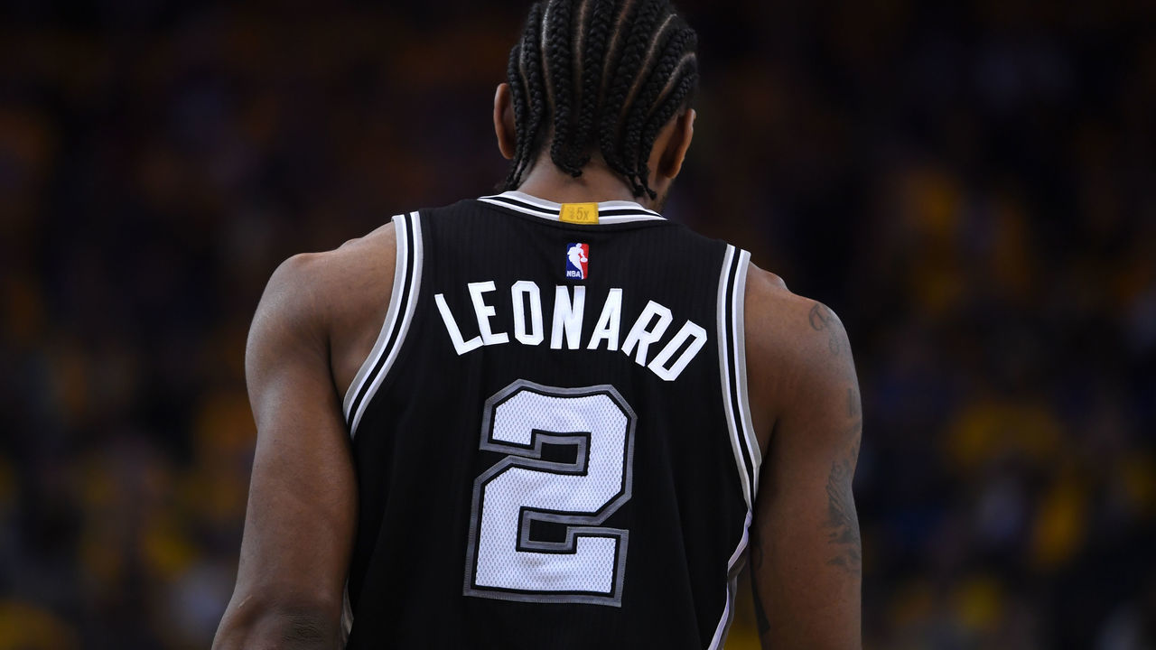 OAKLAND, CA - MAY 14: Kawhi Leonard #2 of the San Antonio Spurs stands on the court during Game One of the NBA Western Conference Finals against the Golden State Warriors at ORACLE Arena on May 14, 2017 in Oakland, California.