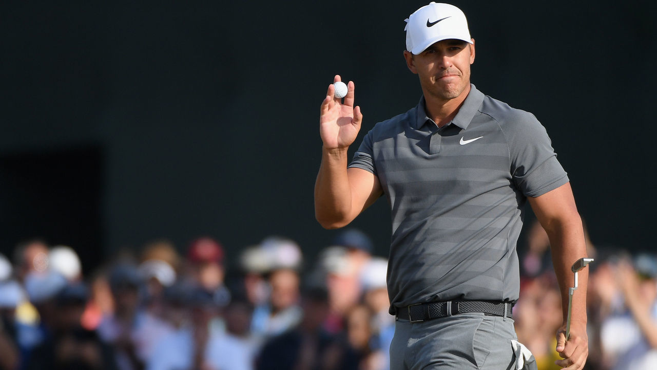 SOUTHAMPTON, NY - JUNE 17: Brooks Koepka of the United States celebrates during the final round of the 2018 U.S. Open at Shinnecock Hills Golf Club on June 17, 2018 in Southampton, New York.
