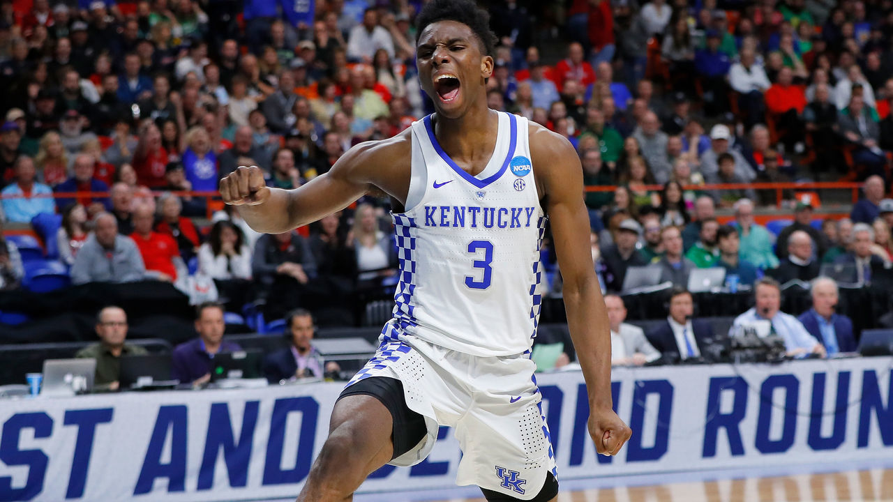 BOISE, ID - MARCH 17: Hamidou Diallo #3 of the Kentucky Wildcats celebrates after dunking against the Buffalo Bulls during the second half in the second round of the 2018 NCAA Men's Basketball Tournament at Taco Bell Arena on March 17, 2018 in Boise, Idaho.