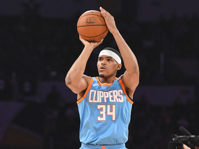 LOS ANGELES, CA - FEBRUARY 17: Tobias Harris #34 of the Los Angeles Clippers competes in the 2018 JBL Three-Point Contest at Staples Center on February 17, 2018 in Los Angeles, California.
