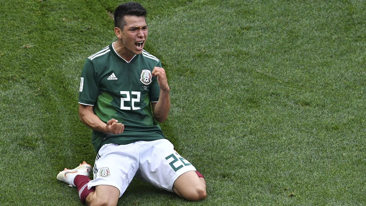 Mexico's forward Hirving Lozano celebrates after scoring during the Russia 2018 World Cup Group F football match between Germany and Mexico at the Luzhniki Stadium in Moscow on June 17, 2018.