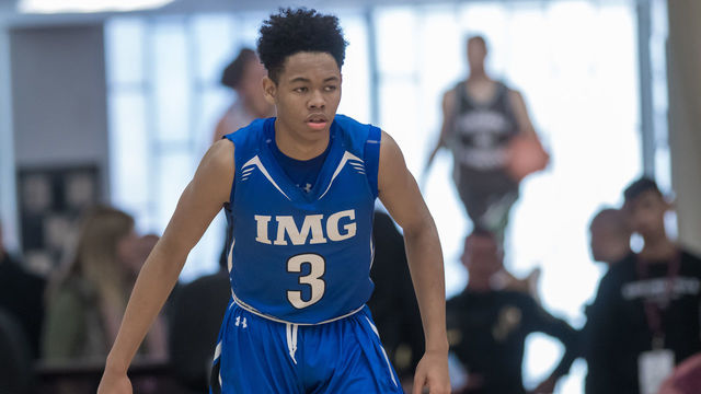 SPRINGFIELD, MA - JANUARY 14: IMG Academy Ascenders guard Anfernee Simons (3) during the first half of the Spalding Hoophall Classic high school basketball game between the Vermont Academy Wildcats and the IMG Academy Post Grad Ascenders on January 14, 2018, at the Blake Arena in Springfield, MA .