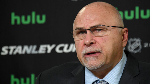 LAS VEGAS, NV - MAY 28: Head coach Barry Trotz of the Washington Capitals speaks to the media after his team's 6-4 loss to the Vegas Golden Knights in Game One of the 2018 NHL Stanley Cup Final at T-Mobile Arena on May 28, 2018 in Las Vegas, Nevada.