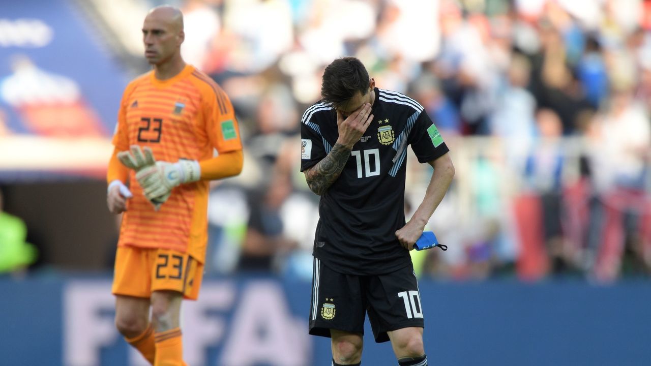 Argentina's forward Lionel Messi reacts at the end of the Russia 2018 World Cup Group D football match between Argentina and Iceland at the Spartak Stadium in Moscow on June 16, 2018.