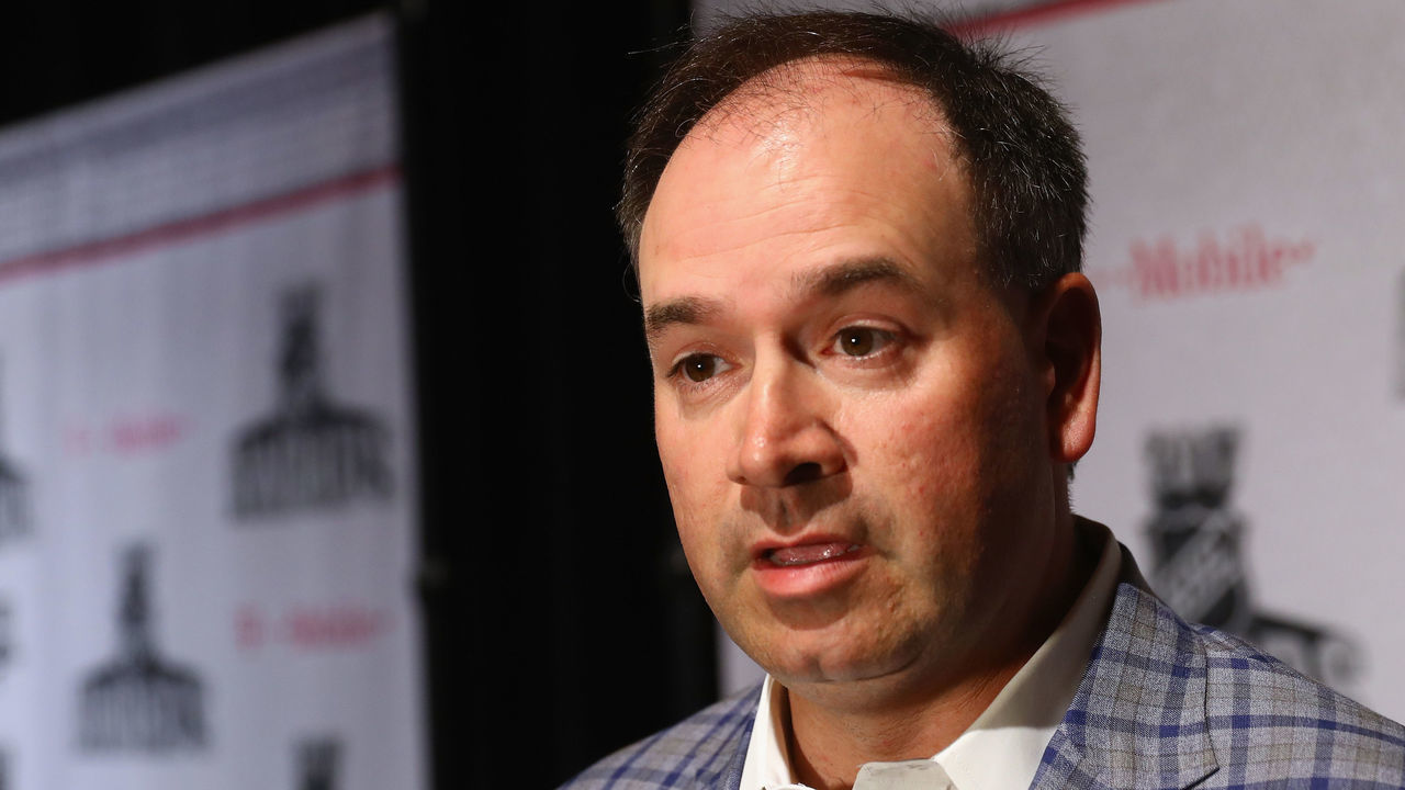LAS VEGAS, NV - JUNE 20: Pierre Dorion of the Ottawa Senators is interviewed during media availability for the 2017 NHL Awards at Encore Las Vegas on June 20, 2017 in Las Vegas, Nevada.