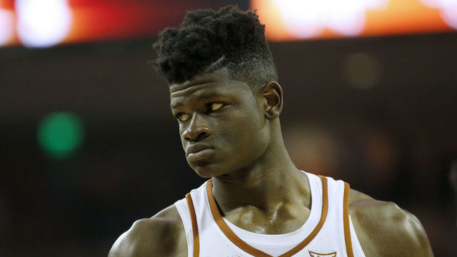 AUSTIN, TX - DECEMBER 29: Mohamed Bamba #4 of the Texas Longhorns stands on the court during the game with the Kansas Jayhawks at the Frank Erwin Center on December 29, 2017 in Austin, Texas.