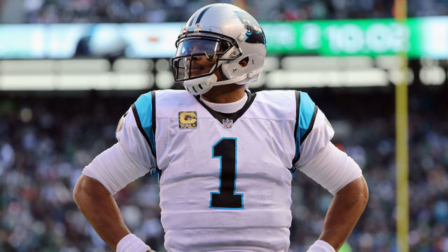 EAST RUTHERFORD, NJ - NOVEMBER 26: Quarterback Cam Newton #1 of the Carolina Panthers celebrates his touchdown against the New York Jets during the second quarter of the game at MetLife Stadium on November 26, 2017 in East Rutherford, New Jersey.