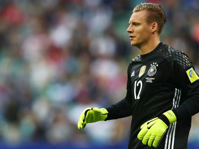 SOCHI, RUSSIA - JUNE 19: Bernd Leno of Germany looks on during the FIFA Confederations Cup Russia 2017 Group B match between Australia and Germany at Fisht Olympic Stadium on June 19, 2017 in Sochi, Russia.
