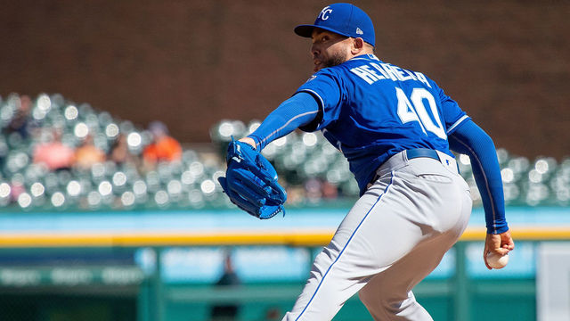 DETROIT, MI - APRIL 22: Kelvin Herrera #40 of the Kansas City Royals pitches in the ninth inning against the Detroit Tigers during a MLB game at Comerica Park on April 22, 2018 in Detroit, Michigan. The Royals defeated the Tigers 8-5.
