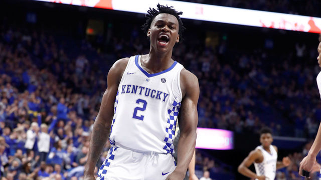 LEXINGTON, KY - FEBRUARY 24: Jarred Vanderbilt #2 of the Kentucky Wildcats celebrates against the Missouri Tigers at Rupp Arena on February 24, 2018 in Lexington, Kentucky.