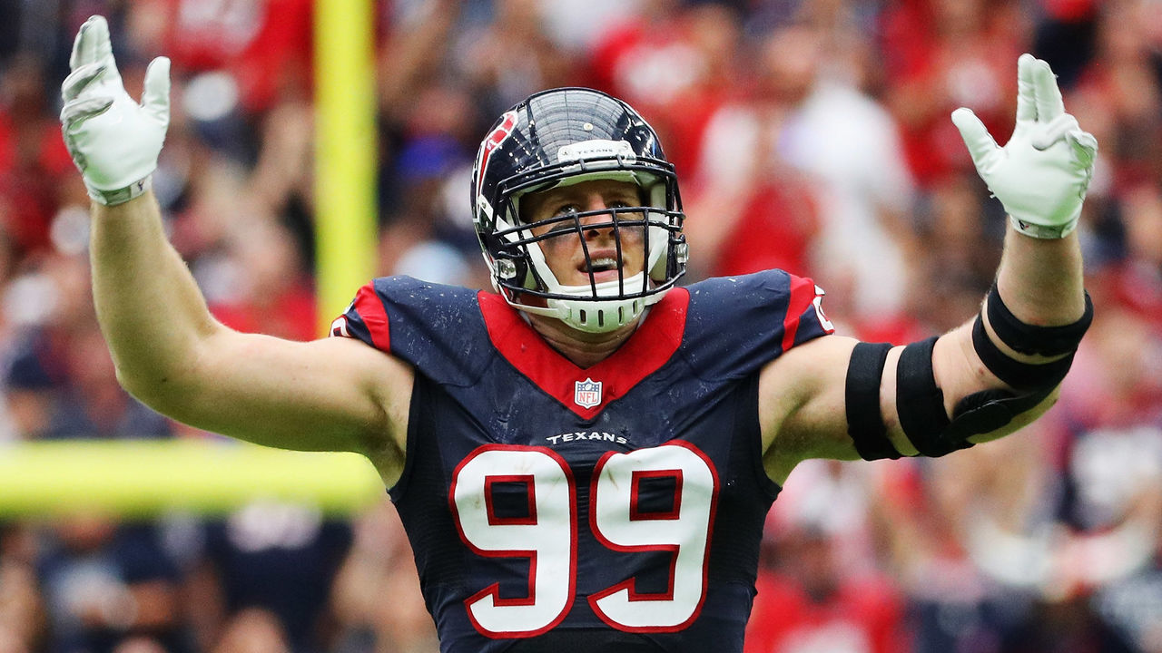 HOUSTON, TX - SEPTEMBER 18: J.J. Watt #99 of the Houston Texans waits for a play in the fourth quarter of their game against the Kansas City Chiefs at NRG Stadium on September 18, 2016 in Houston, Texas.