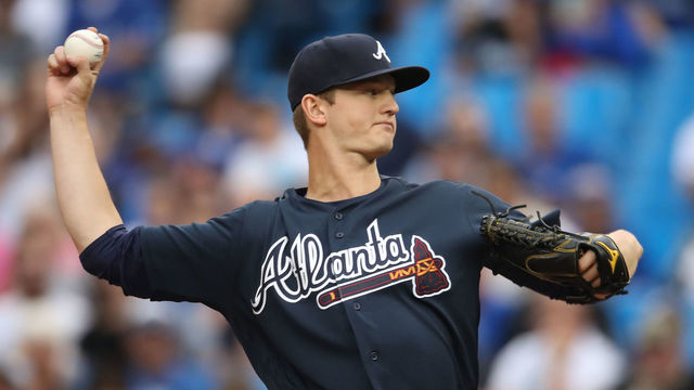 TORONTO, ON - JUNE 19: Mike Soroka #40 of the Atlanta Braves delivers a pitch in the first inning during MLB game action against the Toronto Blue Jays at Rogers Centre on June 19, 2018 in Toronto, Canada.