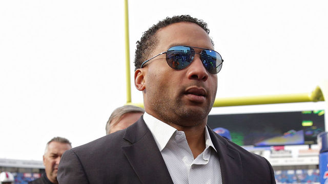 ORCHARD PARK, NY - DECEMBER 06: General Manager Doug Whaley walks off the field before the game against the Houston Texans at Ralph Wilson Stadium on December 6, 2015 in Orchard Park, New York.
