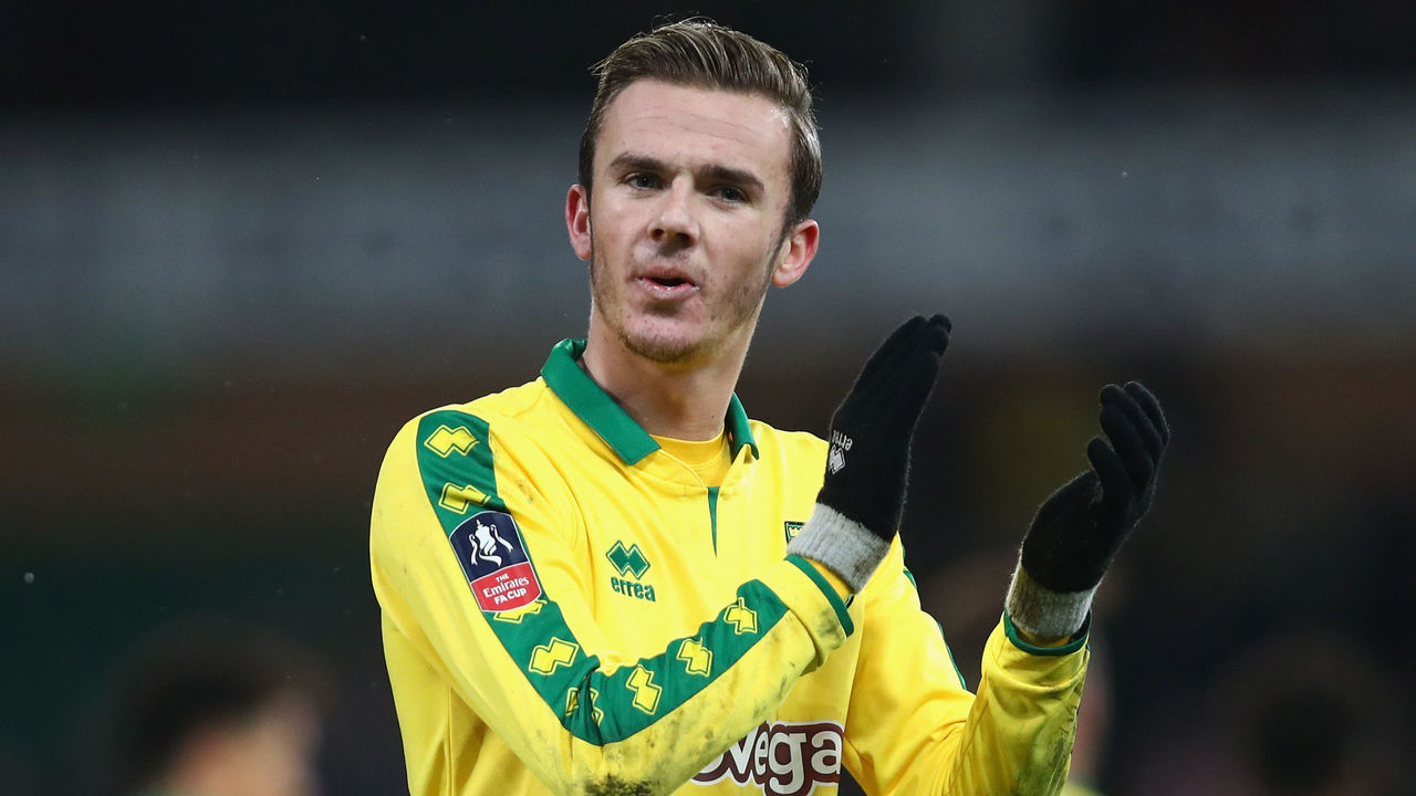 NORWICH, ENGLAND - JANUARY 06: James Maddison of Norwich City shows appreciation to the fans after the The Emirates FA Cup Third Round match between Norwich City and Chelsea at Carrow Road on January 6, 2018 in Norwich, England.