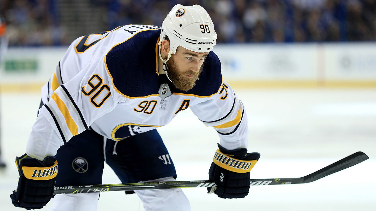 TAMPA, FL - FEBRUARY 28: Ryan O'Reilly #90 of the Buffalo Sabres looks on during a game against the Tampa Bay Lightning at Amalie Arena on February 28, 2018 in Tampa, Florida.