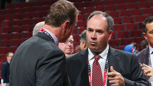 CHICAGO, IL - JUNE 23: Pierre Dorion of the Ottawa Sentaors works the 2017 NHL Draft at the United Center on June 23, 2017 in Chicago, Illinois.