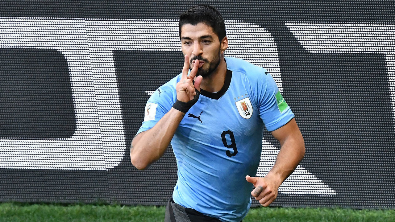 Uruguay's forward Luis Suarez celebrates after scoring during the Russia 2018 World Cup Group A football match between Uruguay and Saudi Arabia at the Rostov Arena in Rostov-On-Don on June 20, 2018.