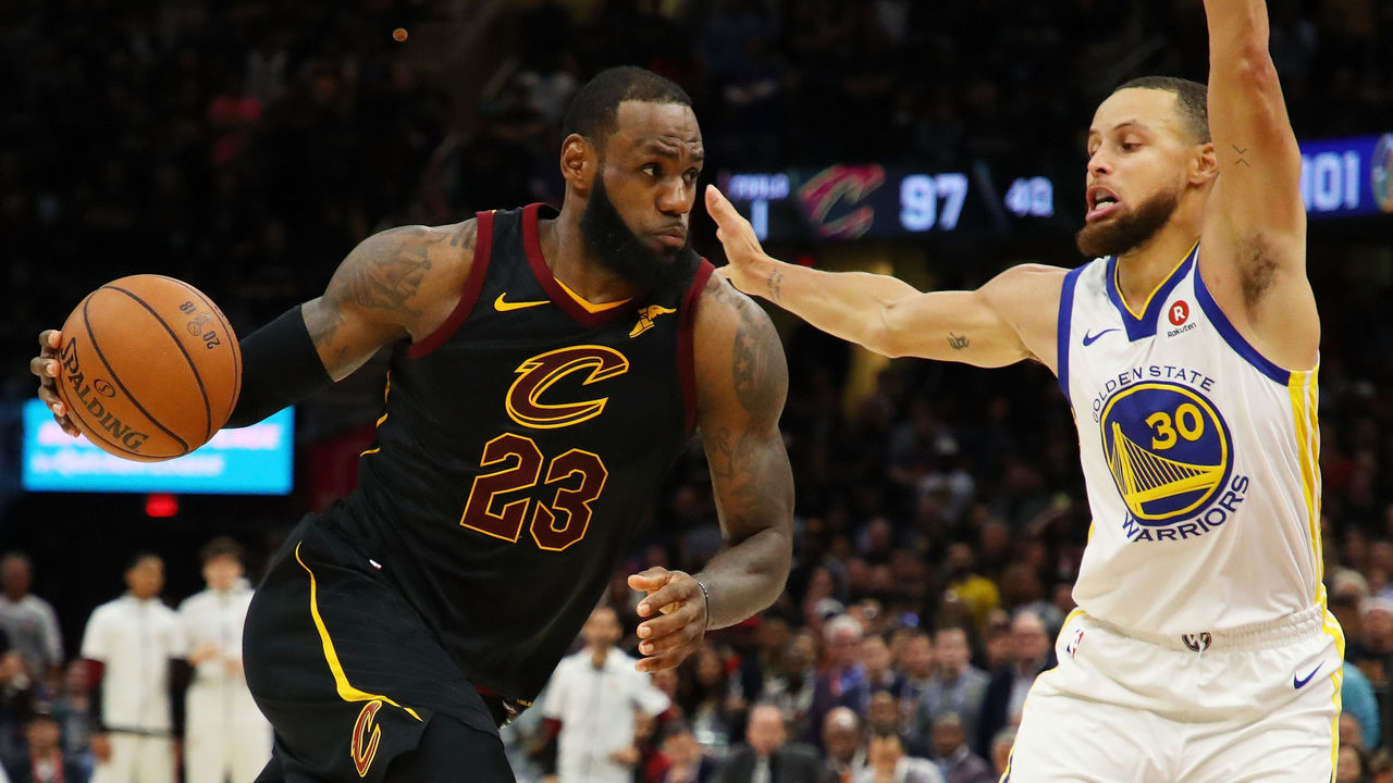 CLEVELAND, OH - JUNE 06: LeBron James #23 of the Cleveland Cavaliers drives against Stephen Curry #30 of the Golden State Warriors during Game Three of the 2018 NBA Finals at Quicken Loans Arena on June 6, 2018 in Cleveland, Ohio.