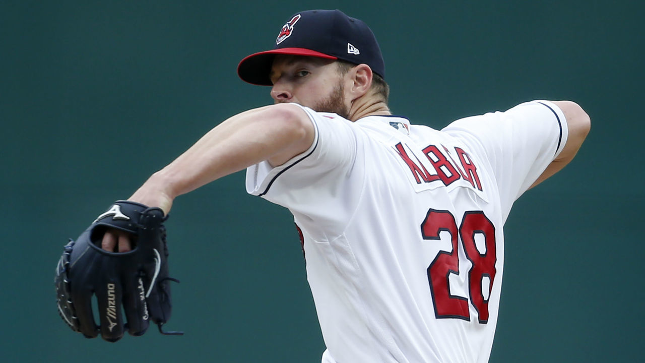CLEVELAND, OH - JUNE 20: Starting pitcher Corey Kluber #28 of the Cleveland Indians pitches against the Chicago White Sox during the first inning at Progressive Field on June 20, 2018 in Cleveland, Ohio.