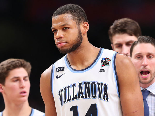 SAN ANTONIO, TX - APRIL 02: Omari Spellman #14 of the Villanova Wildcats reacts against the Michigan Wolverines in the second half during the 2018 NCAA Men's Final Four National Championship game at the Alamodome on April 2, 2018 in San Antonio, Texas.