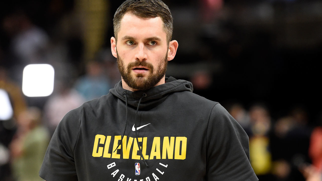 CLEVELAND, OH - JUNE 08: Kevin Love #0 of the Cleveland Cavaliers warms up before Game Four of the 2018 NBA Finals against the Golden State Warriors at Quicken Loans Arena on June 8, 2018 in Cleveland, Ohio.