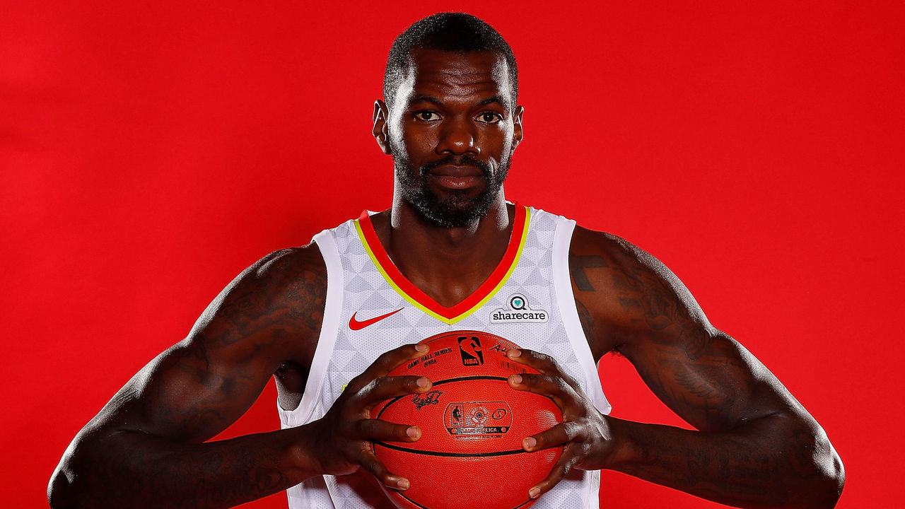 ATLANTA, GA - SEPTEMBER 25: Dewayne Dedmon #14 of the Atlanta Hawks poses during media day at the Four Seasons Hotel Atlanta on September 25, 2017 in Atlanta, Georgia. NOTE TO USER: User expressly acknowledges and agrees that, by downloading and/or using this photograph, user is consenting to the terms and conditions of the Getty Images License Agreement.
