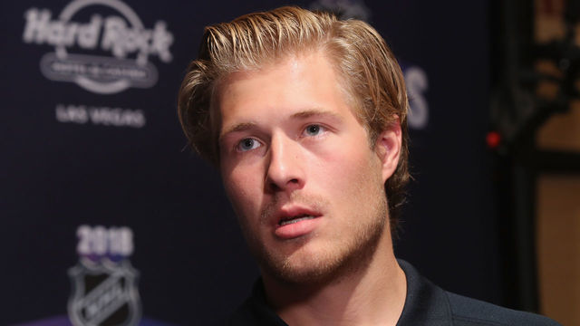 LAS VEGAS, NV - JUNE 19: Brock Boeser of the Vancouver Canucks attends the 2018 NHL Awards nominee media availability at the Encore Las Vegas on June 19, 2018 in Las Vegas, Nevada.