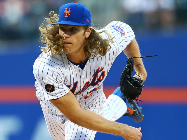NEW YORK, NY - MAY 01: Noah Syndergaard #34 of the New York Mets pitches in the first inning against the Atlanta Braves at Citi Field on May 1, 2018 in the Flushing neighborhood of the Queens borough of New York City.