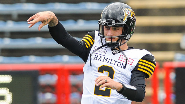 CALGARY, AB - JUNE 16: Johnny Manziel #2 of the Hamilton Tiger-Cats during warm-ups prior to a CFL game against the Calgary Stampeders at McMahon Stadium on June 16, 2018 in Calgary, Alberta, Canada.