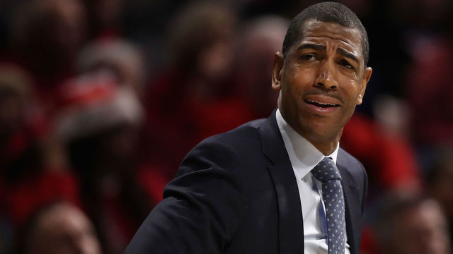TUCSON, AZ - DECEMBER 21: Head coach Kevin Ollie of the Connecticut Huskies reacts during the first half of the college basketball game against the Arizona Wildcats at McKale Center on December 21, 2017 in Tucson, Arizona. The Wildcats defeated the Huskies 73-58.