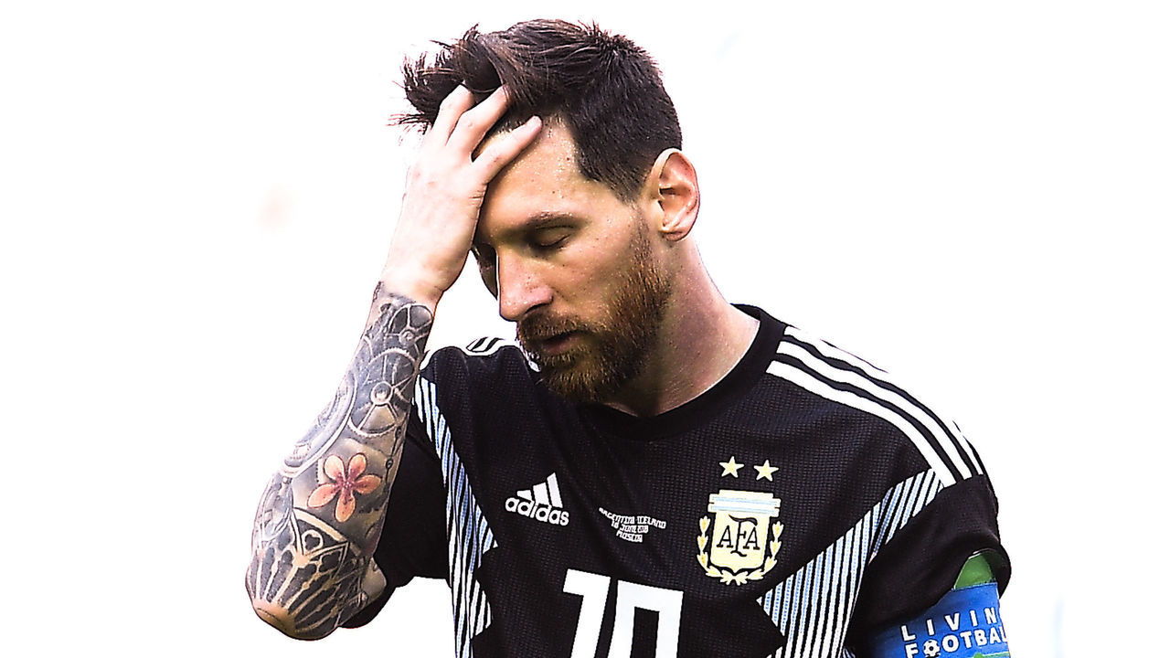 MOSCOW, RUSSIA - JUNE 16: Lionel Messi of Argentina looks on dejected during the 2018 FIFA World Cup Russia group D match between Argentina and Iceland at Spartak Stadium on June 16, 2018 in Moscow, Russia.