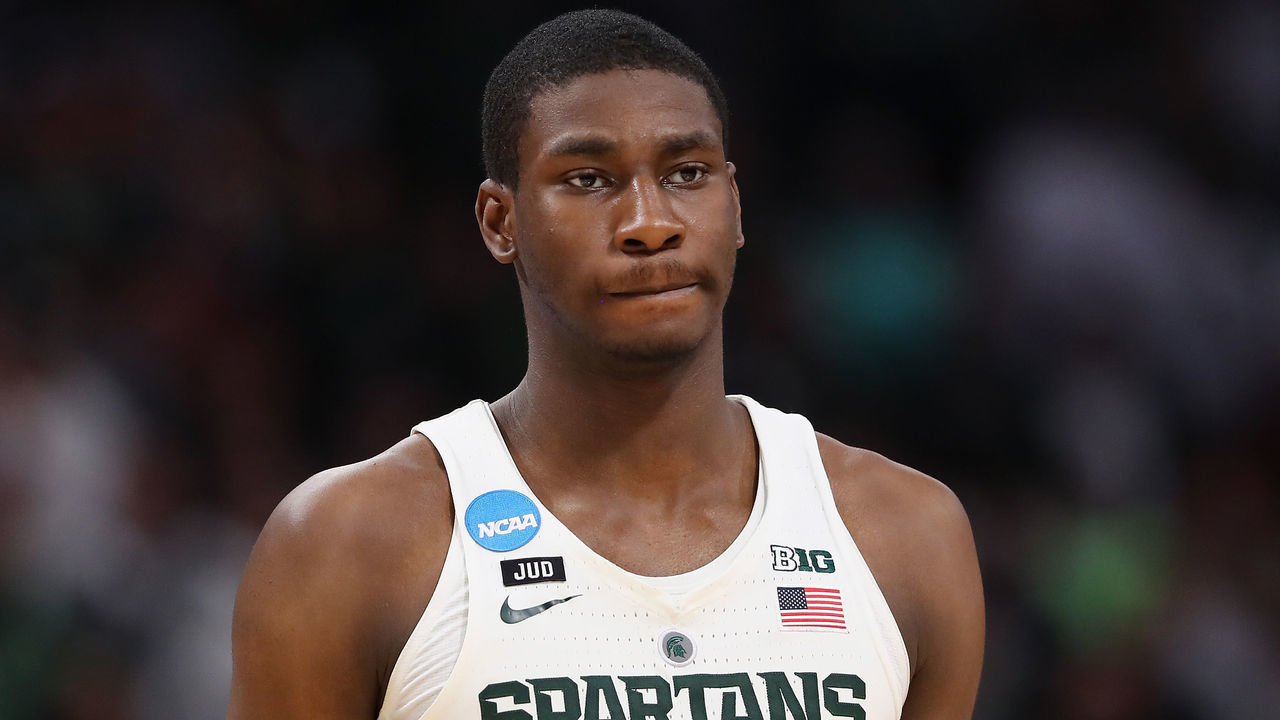 DETROIT, MI - MARCH 18: Jaren Jackson Jr. #2 of the Michigan State Spartans reacts during the second half against the Syracuse Orange in the second round of the 2018 NCAA Men's Basketball Tournament at Little Caesars Arena on March 18, 2018 in Detroit, Michigan.