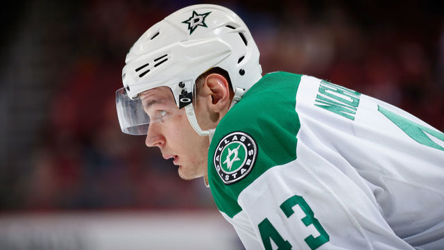 GLENDALE, AZ - FEBRUARY 18: Valeri Nichushkin #43 of the Dallas Stars during the NHL game against the Arizona Coyotes at Gila River Arena on February 18, 2016 in Glendale, Arizona. The Coyotes defeated the Stars 6-3.