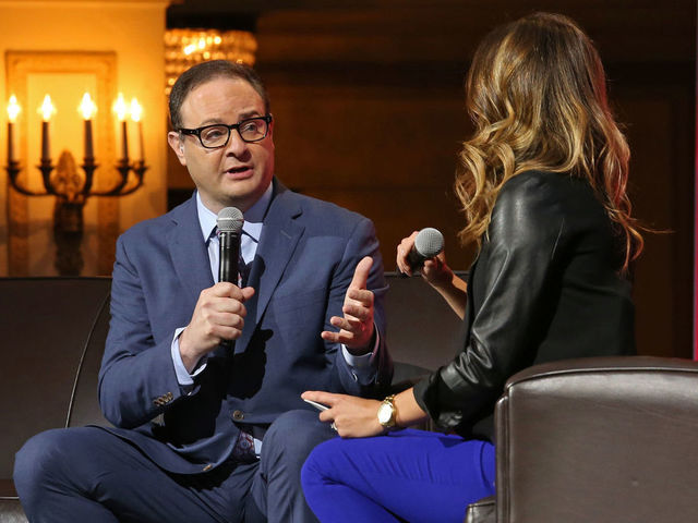 CHICAGO, IL - MAY 15: ESPN Analyst, Adrian Wojnarowski talks on stage during the NBA Draft Lottery on May 15, 2018 at The Palmer House Hilton in Chicago, Illinois. Mandatory Copyright Notice: Copyright 2018 NBAE