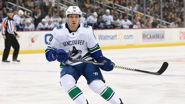 PITTSBURGH, PA - NOVEMBER 22: Markus Granlund #60 of the Vancouver Canucks skates in the first period during the game against the Pittsburgh Penguins at PPG PAINTS Arena on November 22, 2017 in Pittsburgh, Pennsylvania.