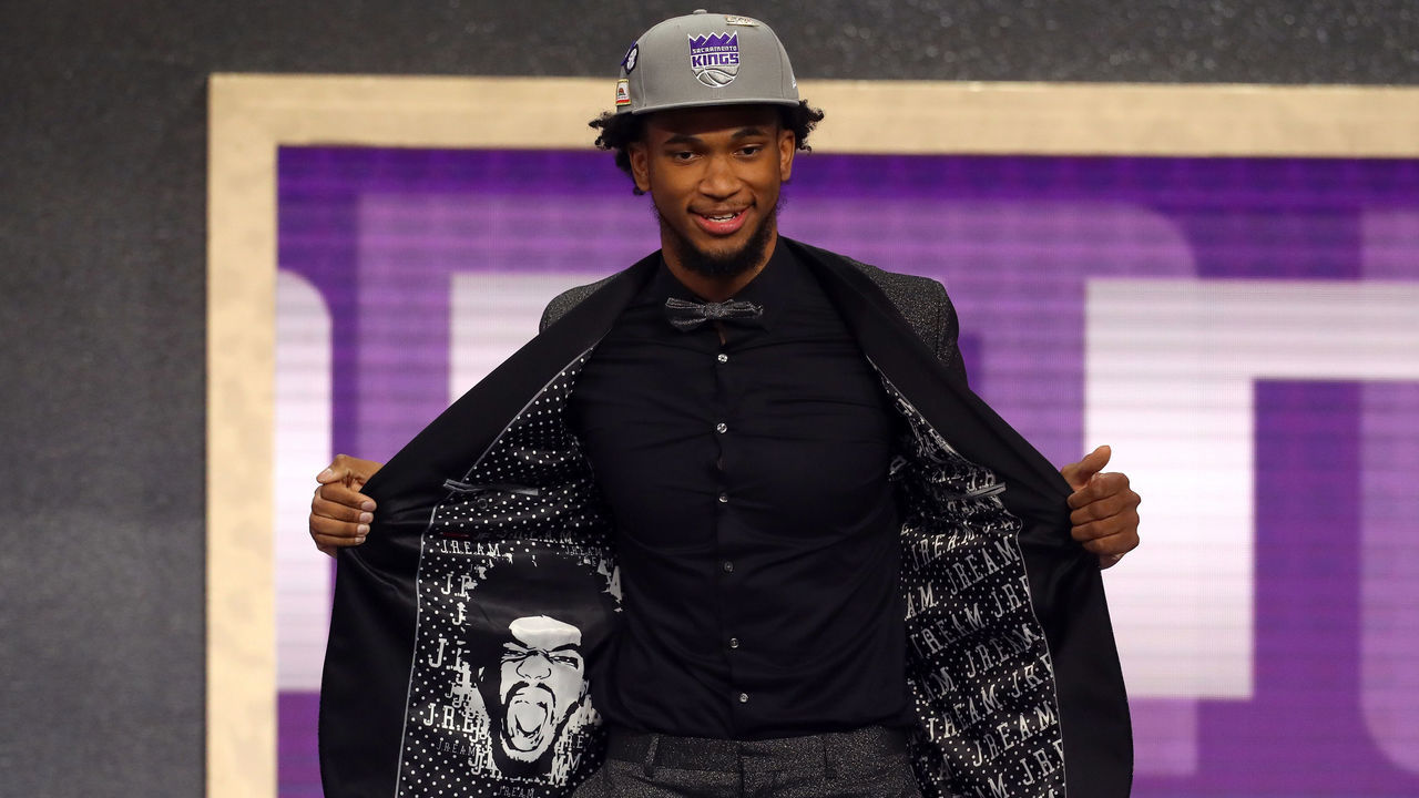 NEW YORK, NY - JUNE 21: Marvin Bagley III poses after being drafted second overall by the Sacramento Kings during the 2018 NBA Draft at the Barclays Center on June 21, 2018 in the Brooklyn borough of New York City.