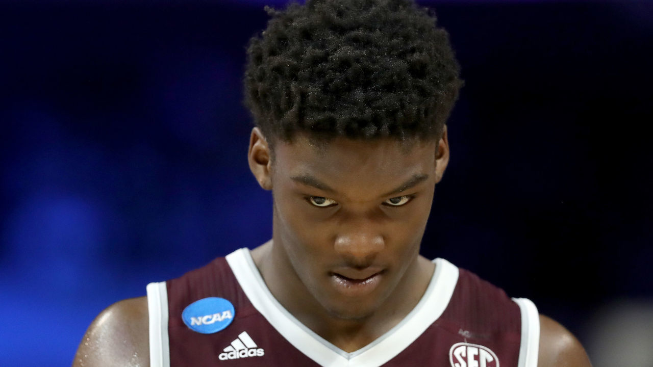 LOS ANGELES, CA - MARCH 22: Robert Williams #44 of the Texas A&M Aggies looks on while taking on the Michigan Wolverines in the 2018 NCAA Men's Basketball Tournament West Regional at Staples Center on March 22, 2018 in Los Angeles, California.
