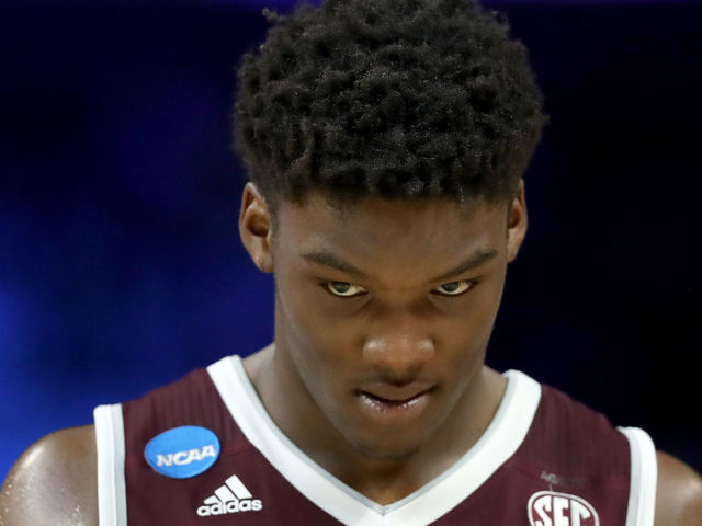 LOS ANGELES, CA - MARCH 22: Robert Williams #44 of the Texas A&M Aggies looks on while taking on the Michigan Wolverines in the 2018 NCAA Men's Basketball Tournament West Regional at Staples Center on March 22, 2018 in Los Angeles, California.