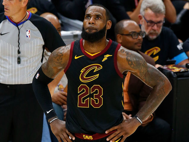 CLEVELAND, OH - JUNE 08: LeBron James #23 of the Cleveland Cavaliers reacts against the Golden State Warriors during Game Four of the 2018 NBA Finals at Quicken Loans Arena on June 8, 2018 in Cleveland, Ohio.