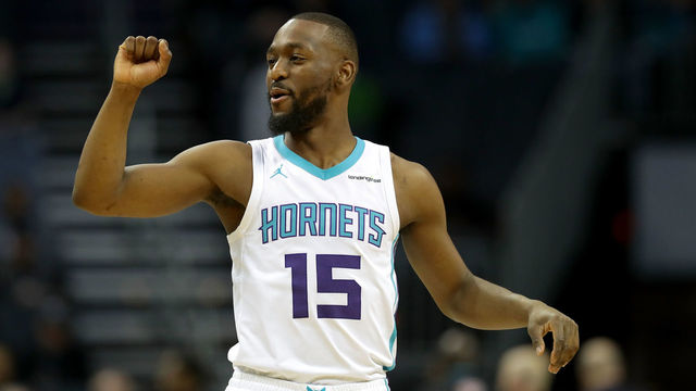 CHARLOTTE, NC - FEBRUARY 27: Kemba Walker #15 of the Charlotte Hornets prepares for their game against the Chicago Bulls at Spectrum Center on February 27, 2018 in Charlotte, North Carolina.