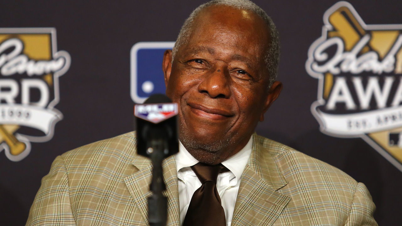 LOS ANGELES, CA - OCTOBER 25: Baseball Hall of Famer Hank Aaron attends the 2017 Hank Aaron Award press conference prior to game two of the 2017 World Series between the Houston Astros and the Los Angeles Dodgers at Dodger Stadium on October 25, 2017 in Los Angeles, California.