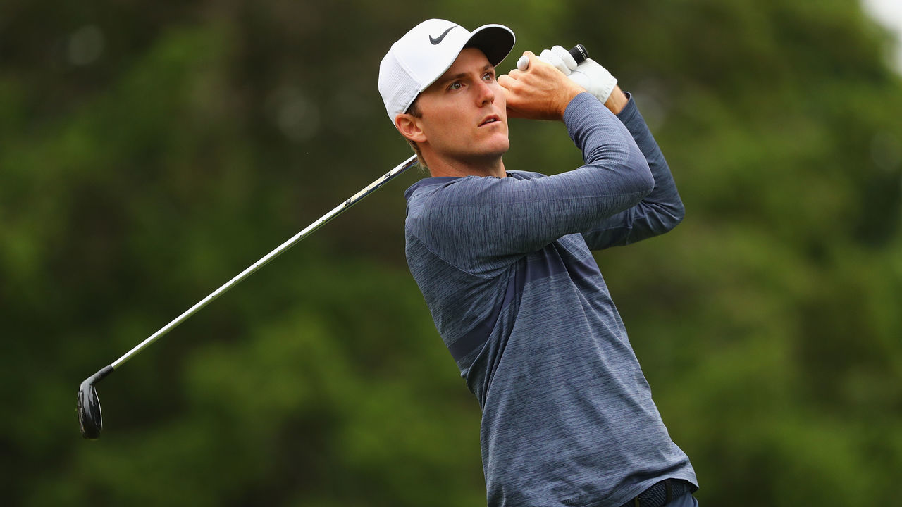 CROMWELL, CT - JUNE 23: Russell Henley of the United States plays his shot from the fifth tee during the third round of the Travelers Championship at TPC River Highlands on June 23, 2018 in Cromwell, Connecticut.
