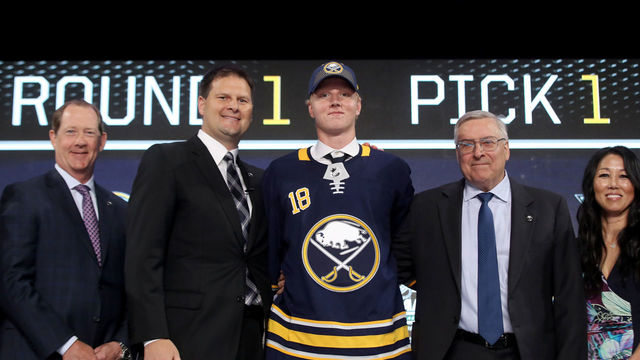 DALLAS, TX - JUNE 22: Rasmus Dahlin poses after being selected first overall by the Buffalo Sabres during the first round of the 2018 NHL Draft at American Airlines Center on June 22, 2018 in Dallas, Texas.