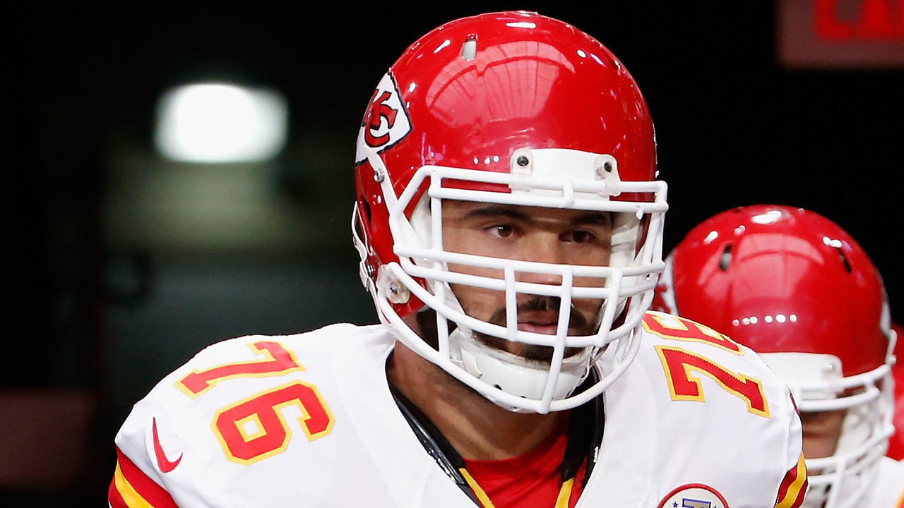 GLENDALE, AZ - AUGUST 15: Tackle Laurent Duvernay-Tardif #76 of the Kansas City Chiefs before the pre-season NFL game against the Arizona Cardinals at the University of Phoenix Stadium on August 15, 2015 in Glendale, Arizona. The Chiefs defeated the Cardinals 34-19.